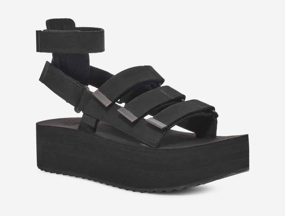 Teva Flatform Mevia Leather Platåsandaler Dame Svarte | Norge-9657