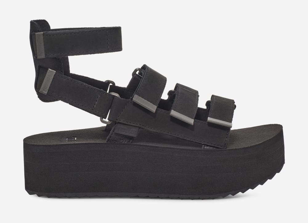 Teva Flatform Mevia Leather Platåsandaler Dame Svarte | Norge-9657