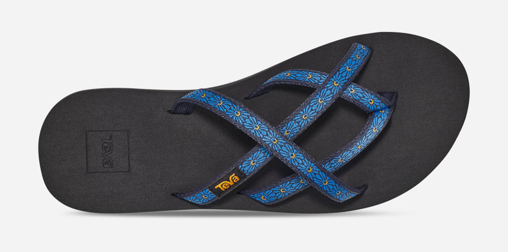 Teva Olowahu Flip Flops Dame Blomster Marineblå | Norge-3761