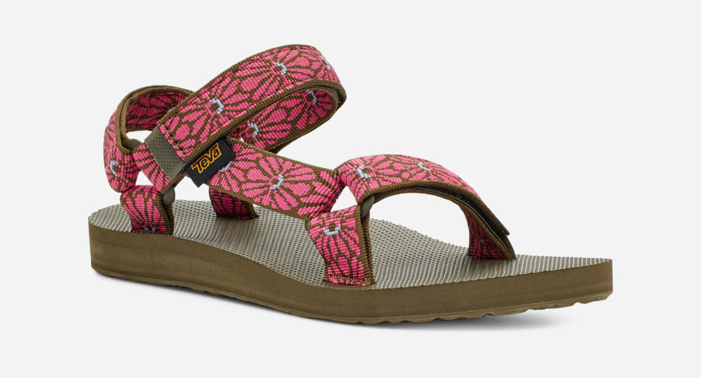 Teva Original Universal Sandaler Dame Blomster Mørke Olivengrønne Fuchsia | Norge-6782