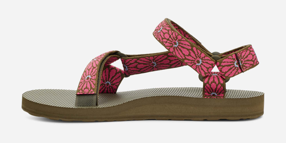 Teva Original Universal Sandaler Dame Blomster Mørke Olivengrønne Fuchsia | Norge-6782