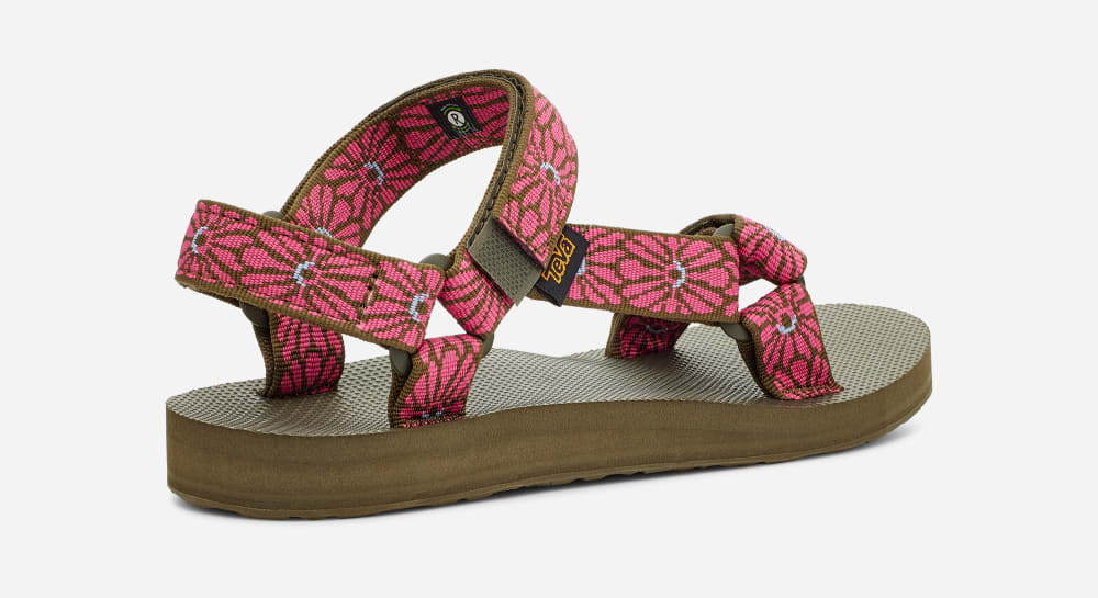 Teva Original Universal Sandaler Dame Blomster Mørke Olivengrønne Fuchsia | Norge-6782