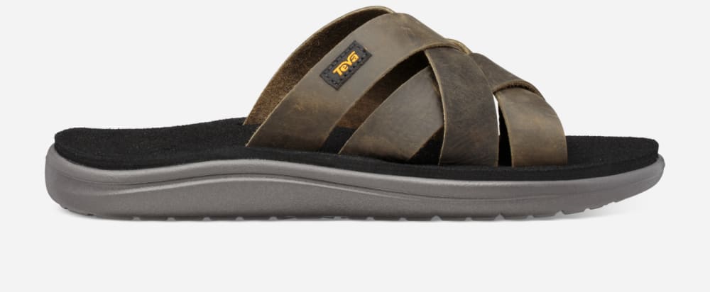 Teva Voya Leather Badesandaler Herre Mørke Olivengrønne | Norge-5176