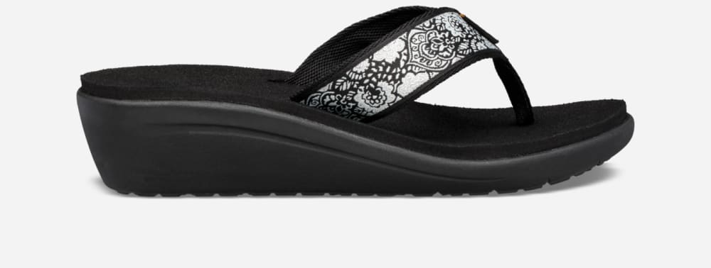 Teva Voya Wedge Flip Flops Dame Svarte Hvite Sølv | Norge-6834