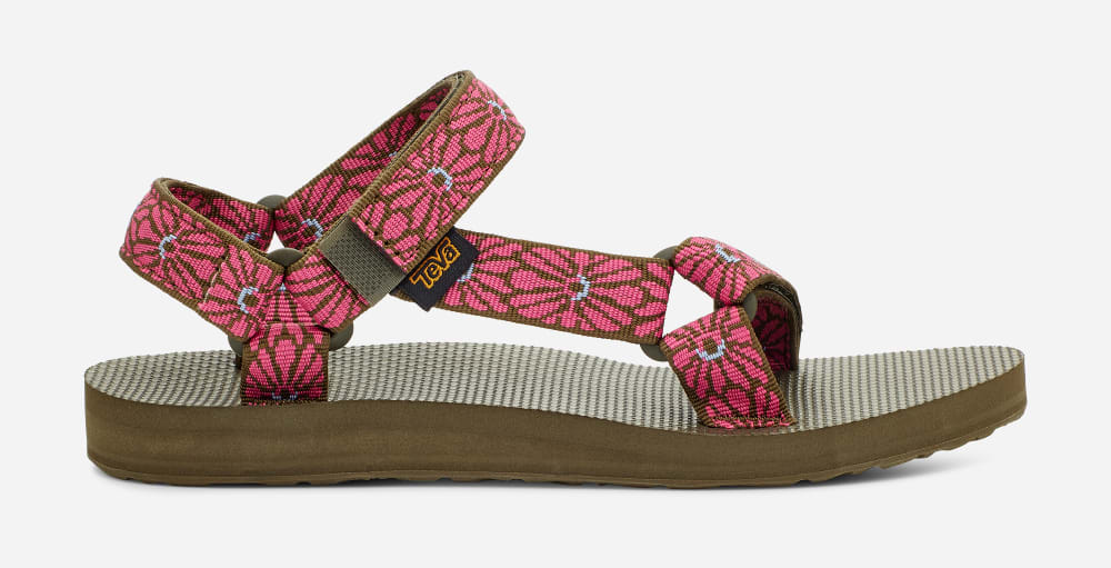 Teva Original Universal Sandaler Dame Blomster Mørke Olivengrønne Fuchsia | Norge-6782